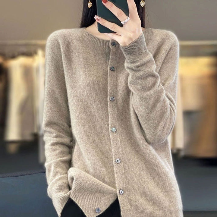 Women's Merino Wool Oversized Knit Cardigan Round Neck Button Front