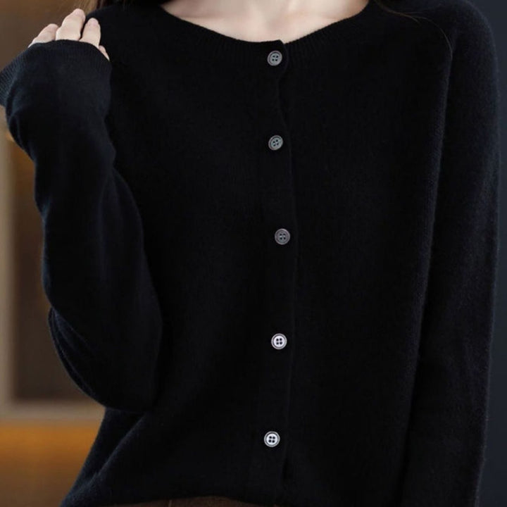 Women's Merino Wool Oversized Knit Cardigan Round Neck Button Front