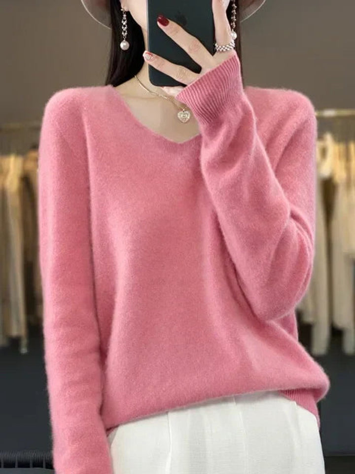 Women's Merino Wool V-Neck Long Sleeve Knitted Sweater