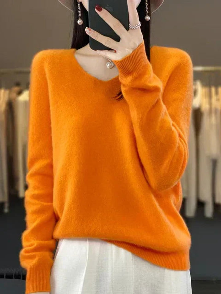 Women's Merino Wool V-Neck Long Sleeve Knitted Sweater