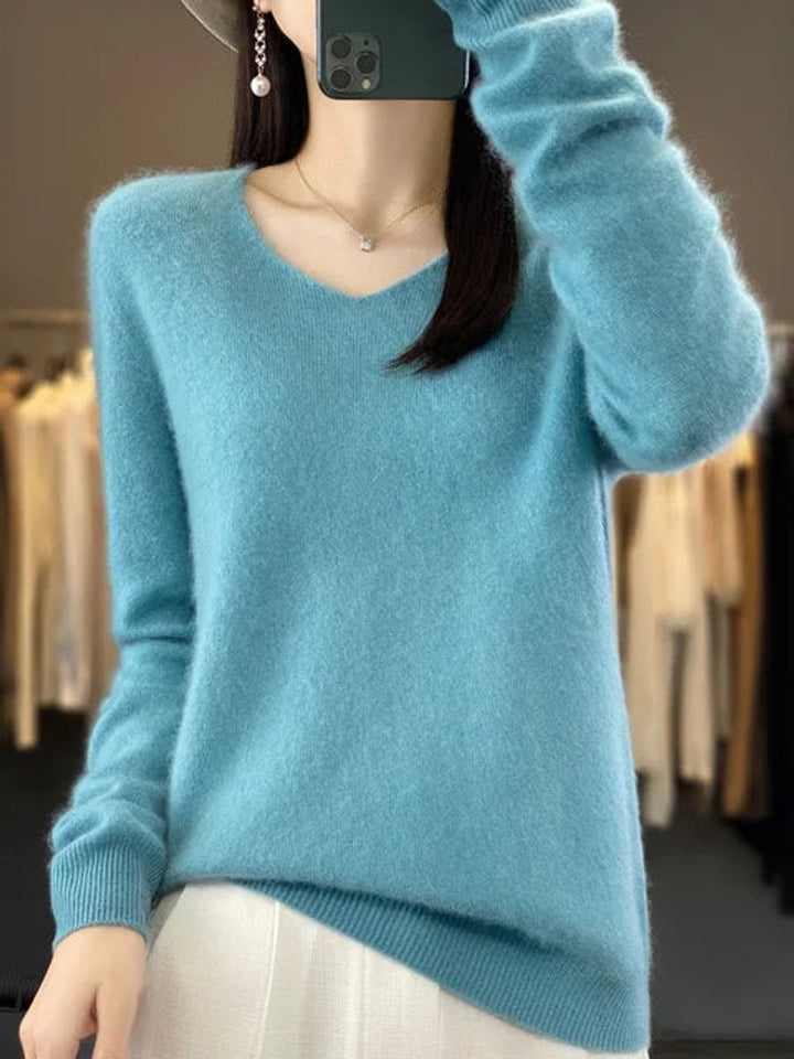 Women's Merino Wool V-Neck Long Sleeve Knitted Sweater