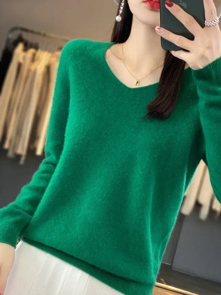 Women's Merino Wool V-Neck Long Sleeve Knitted Sweater