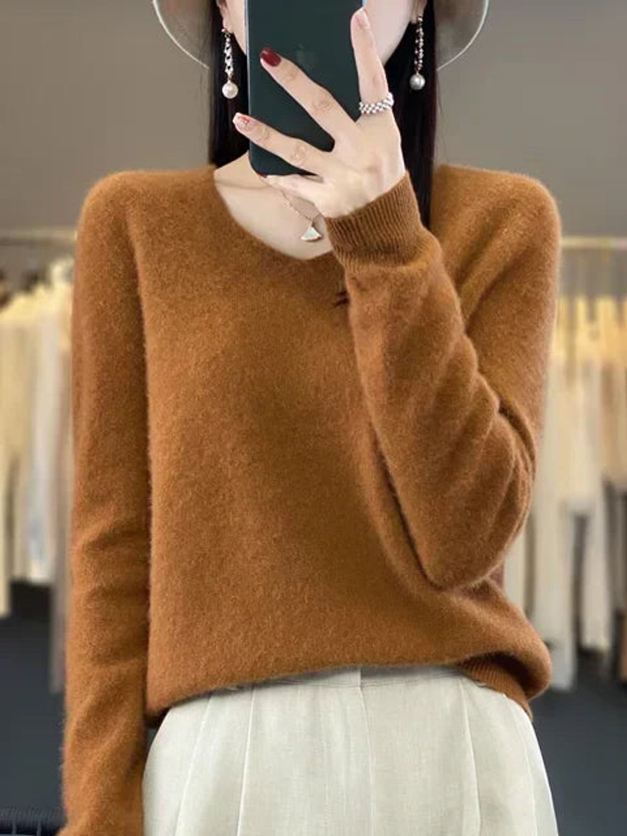 Women's Merino Wool V-Neck Long Sleeve Knitted Sweater