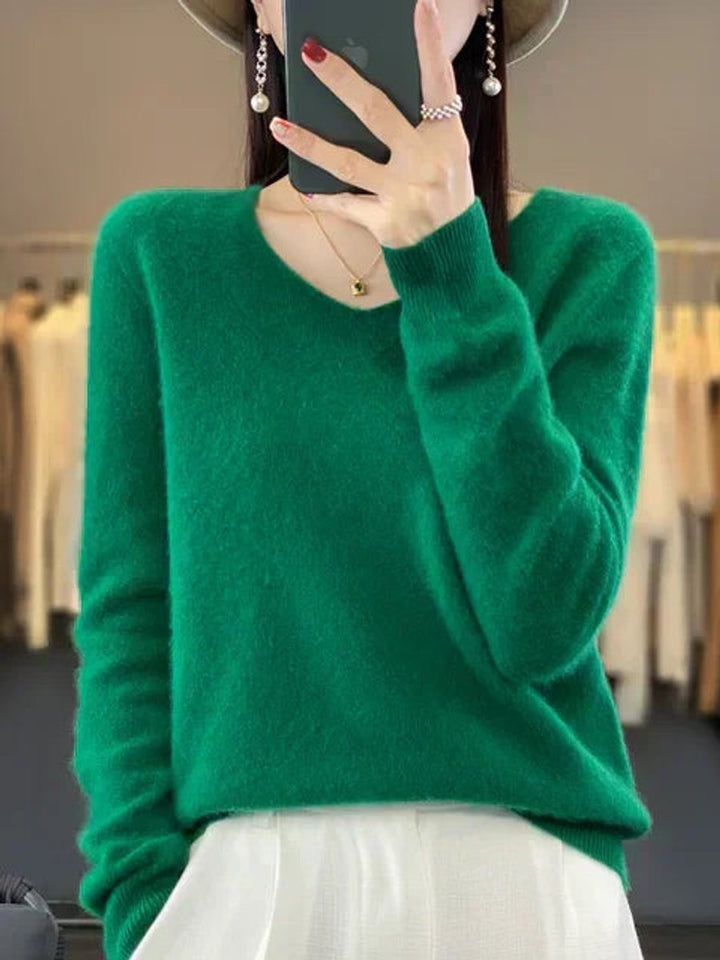 Women's Merino Wool V-Neck Long Sleeve Knitted Sweater