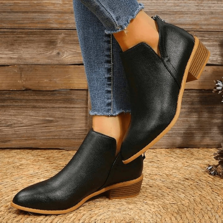 Women's Metallic Pointed-Toe Block-Heel Ankle Heeled Boots