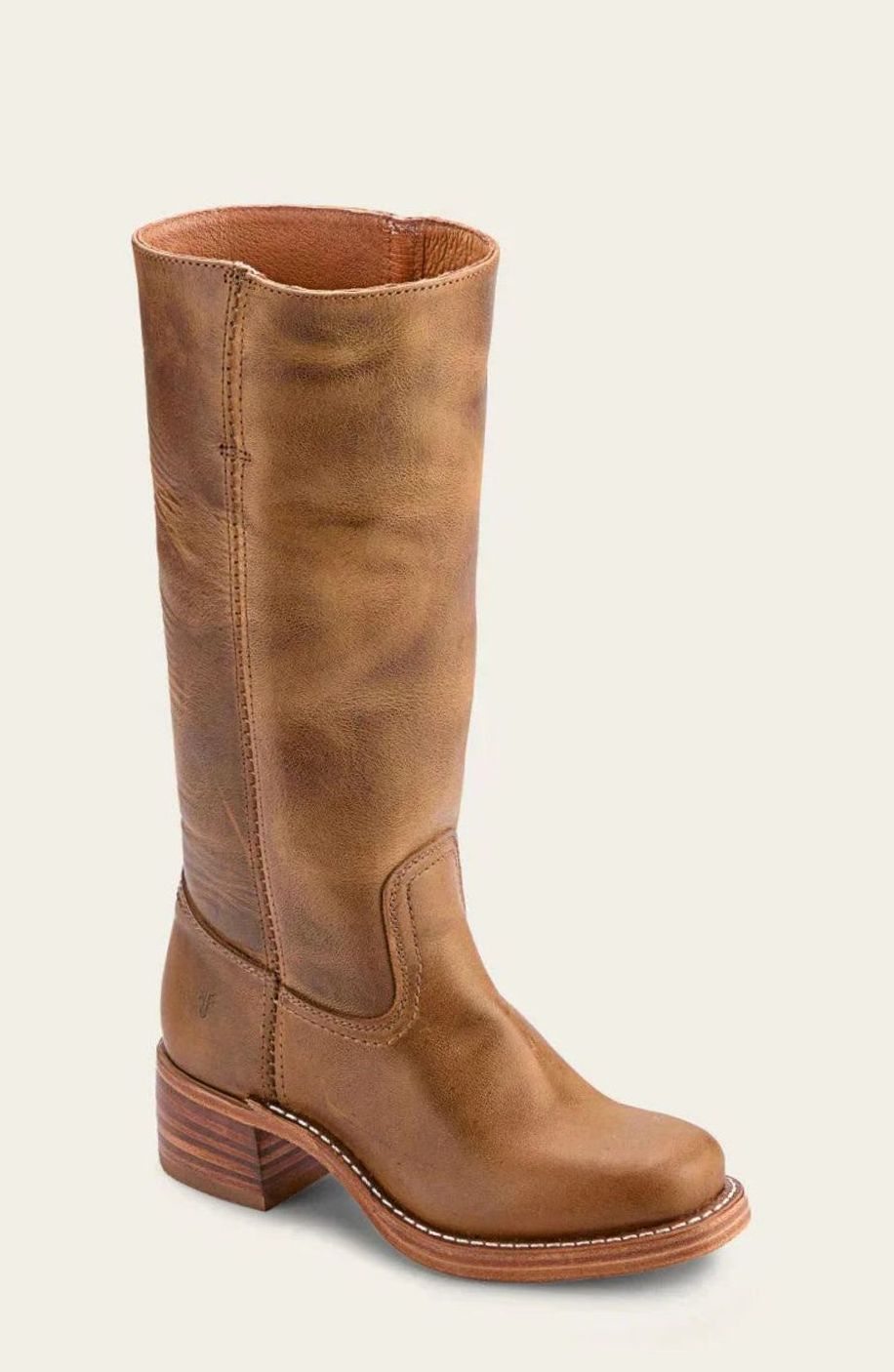 Women's Mid-Calf Stacked-Heel Leather Western Boots
