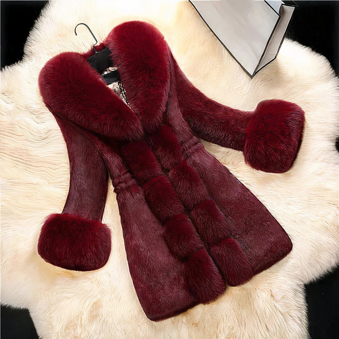 Women's Midi Fluffy Faux Fur Coat Fox Collar Cuffed Sleeves