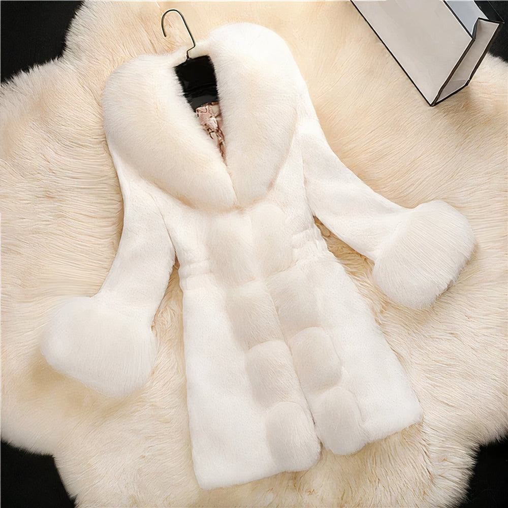 Women's Midi Fluffy Faux Fur Coat Fox Collar Cuffed Sleeves