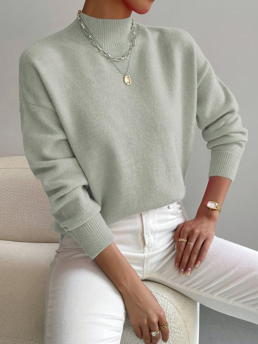 Women's Mock Neck Relaxed-Fit Soft Knit Turtleneck Jumper