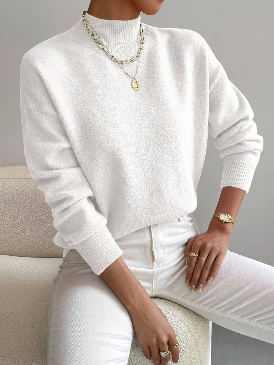Women's Mock Neck Relaxed-Fit Soft Knit Turtleneck Jumper