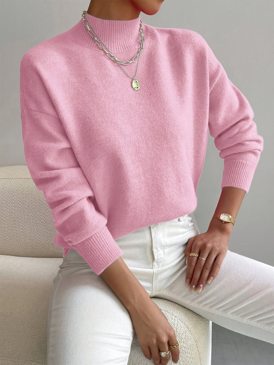 Women's Mock Neck Relaxed-Fit Soft Knit Turtleneck Jumper