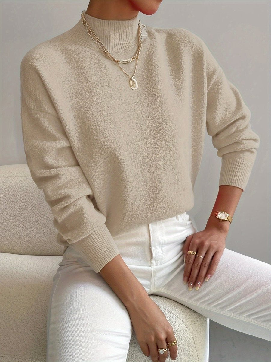 Women's Mock Neck Relaxed-Fit Soft Knit Turtleneck Jumper