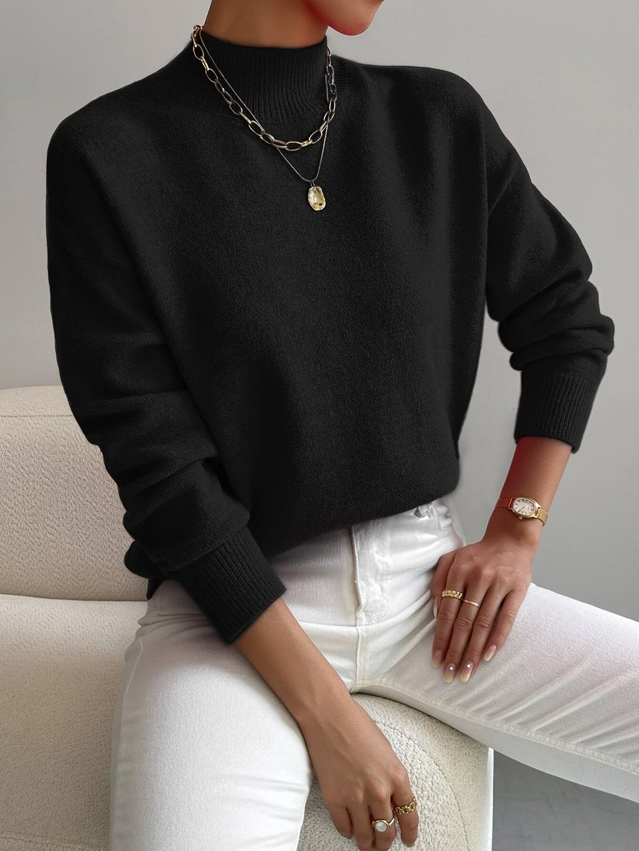 Women's Mock Neck Relaxed-Fit Soft Knit Turtleneck Jumper