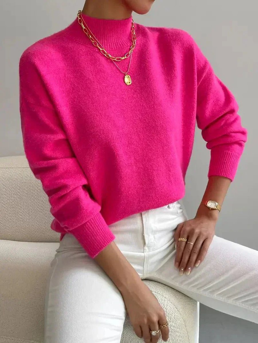 Women's Mock Neck Relaxed-Fit Soft Knit Turtleneck Jumper