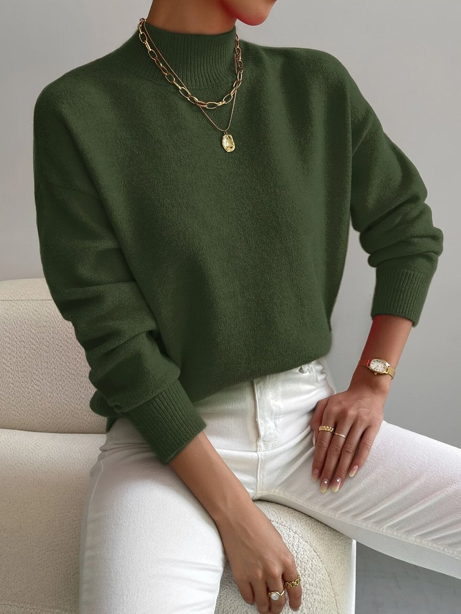 Women's Mock Neck Relaxed-Fit Soft Knit Turtleneck Jumper