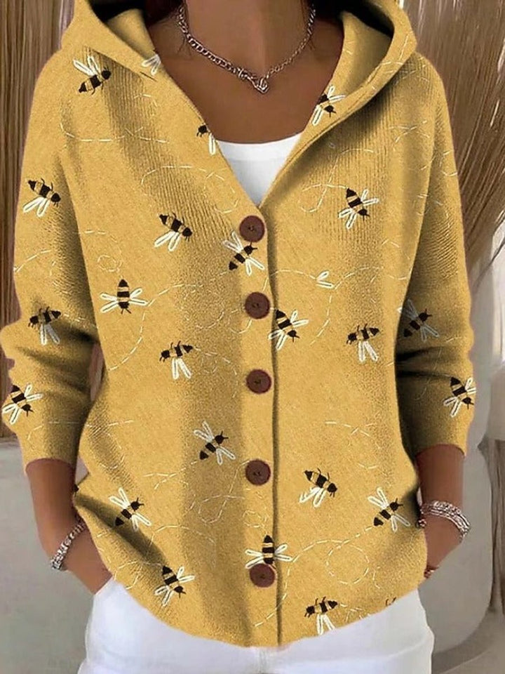 Women's Multicolour Hooded Button-Front Oversized Cardigan
