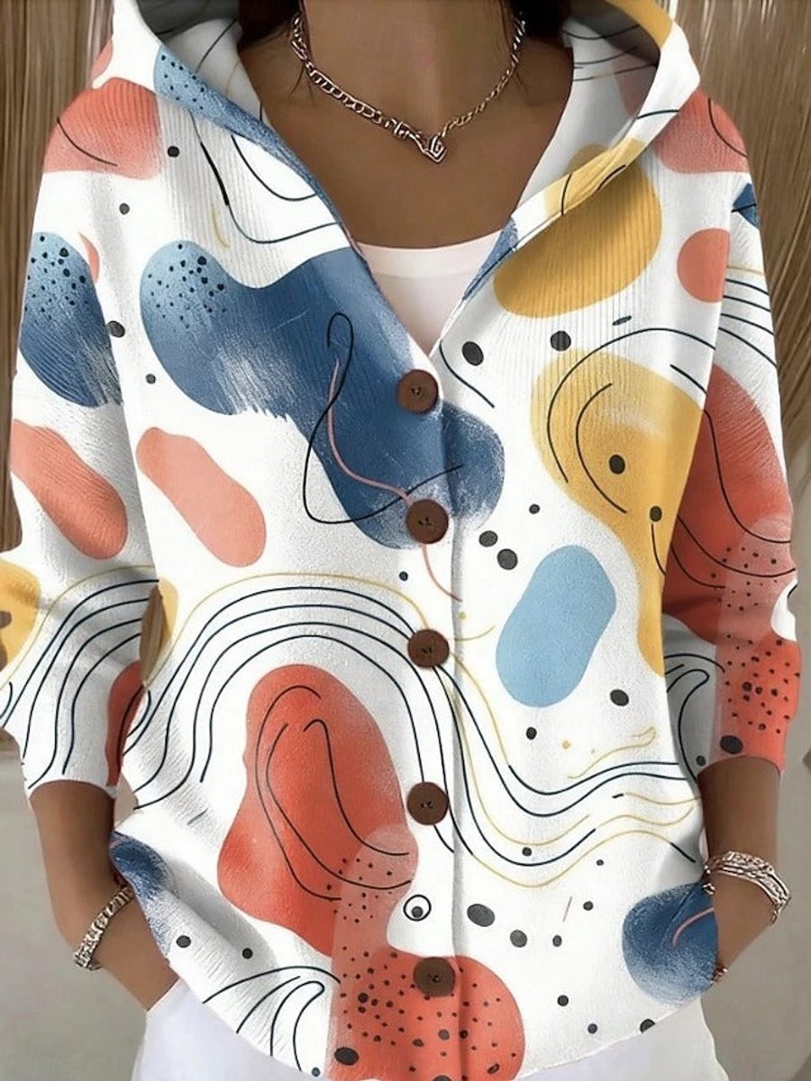 Women's Multicolour Hooded Button-Front Oversized Cardigan