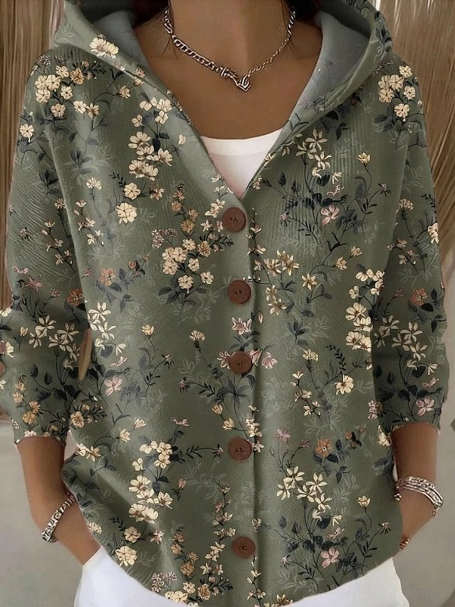 Women's Multicolour Hooded Button-Front Oversized Cardigan