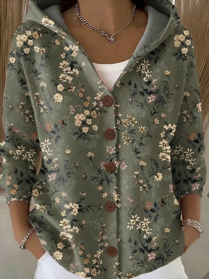Women's Multicolour Hooded Button-Front Oversized Cardigan
