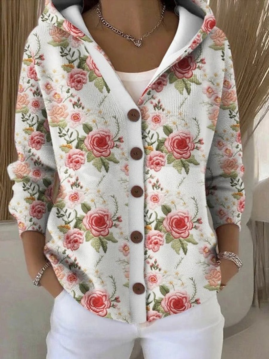Women's Multicolour Hooded Button-Front Oversized Cardigan