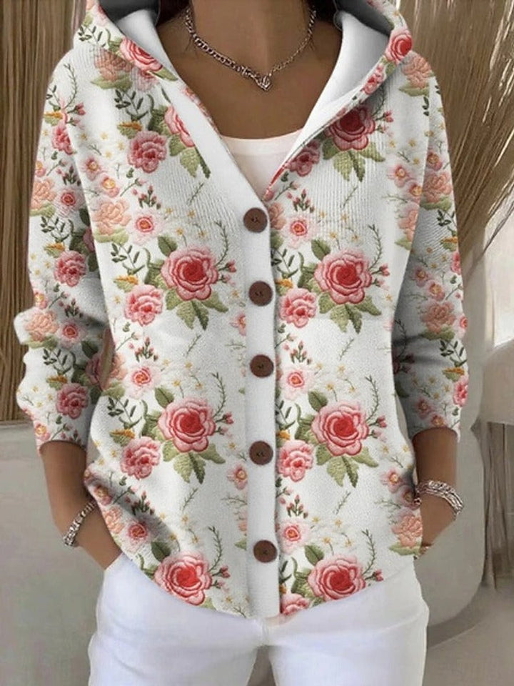 Women's Multicolour Hooded Button-Front Oversized Cardigan