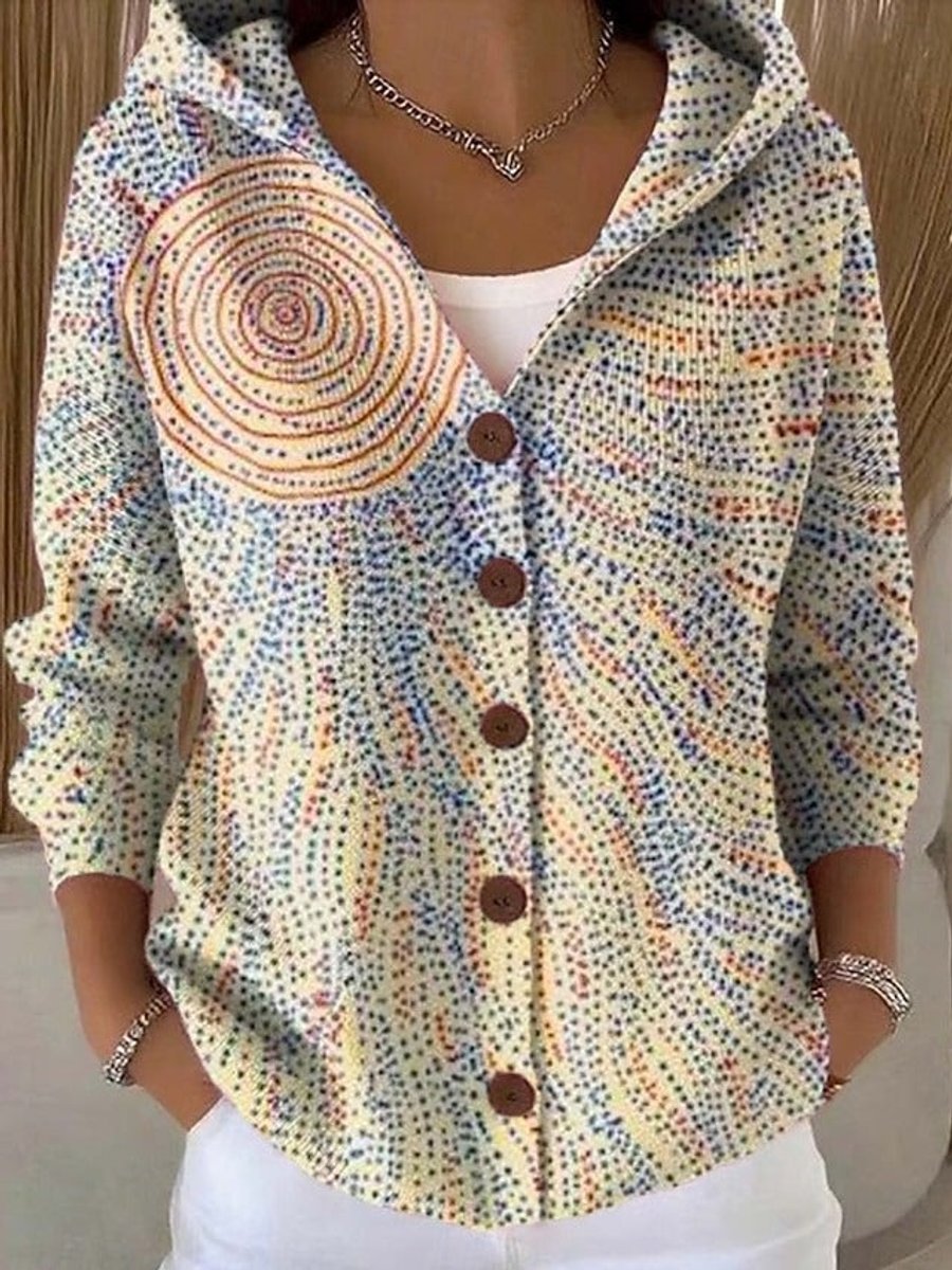 Women's Multicolour Hooded Button-Front Oversized Cardigan