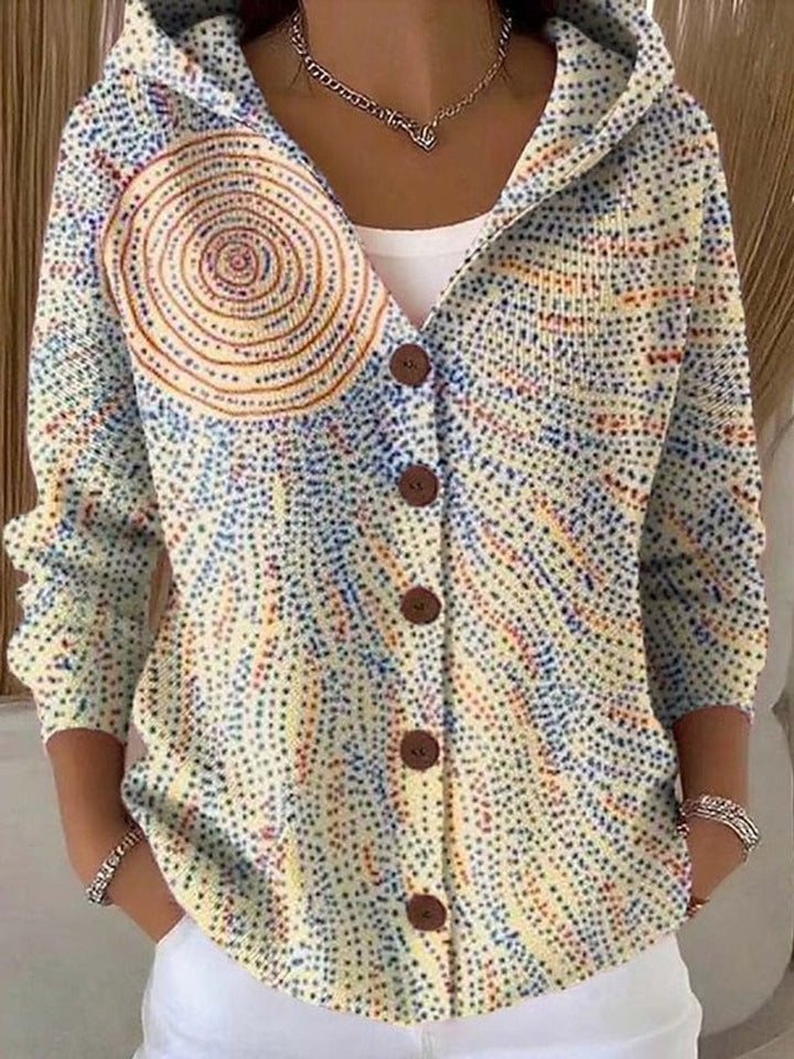 Women's Multicolour Hooded Button-Front Oversized Cardigan