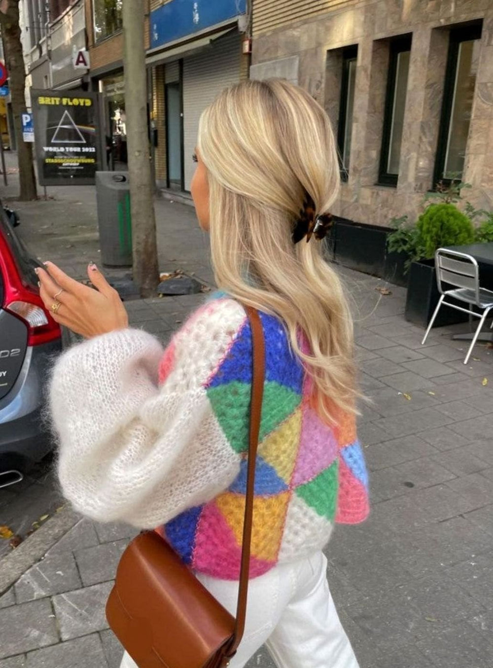 Women's Multicolour Oversized Knit Cardigan Open Front Chunky Patchwork