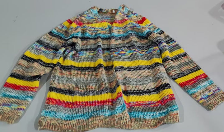 Women's Multicolour Striped Open-Front Knitted Sweater Cardigan