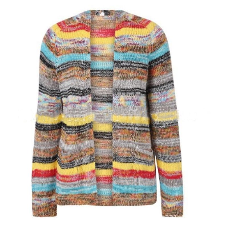 Women's Multicolour Striped Open-Front Knitted Sweater Cardigan