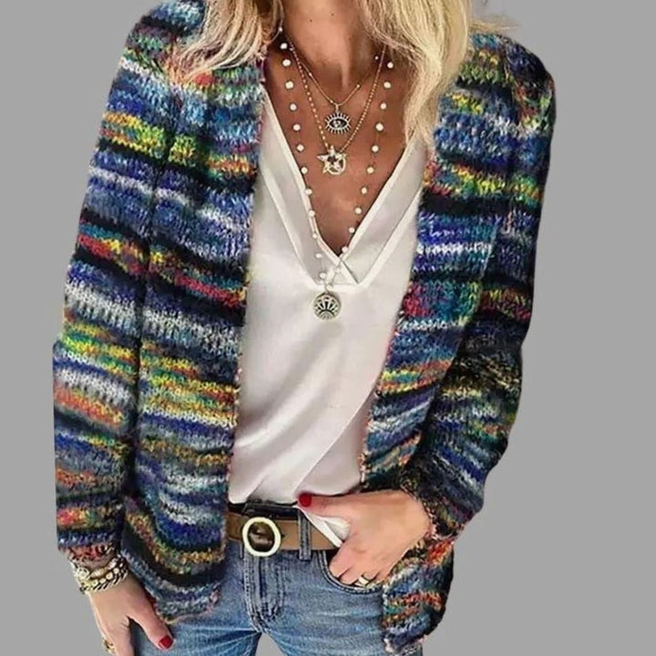 Women's Multicolour Striped Oversized Knit Cardigan Long Sleeve