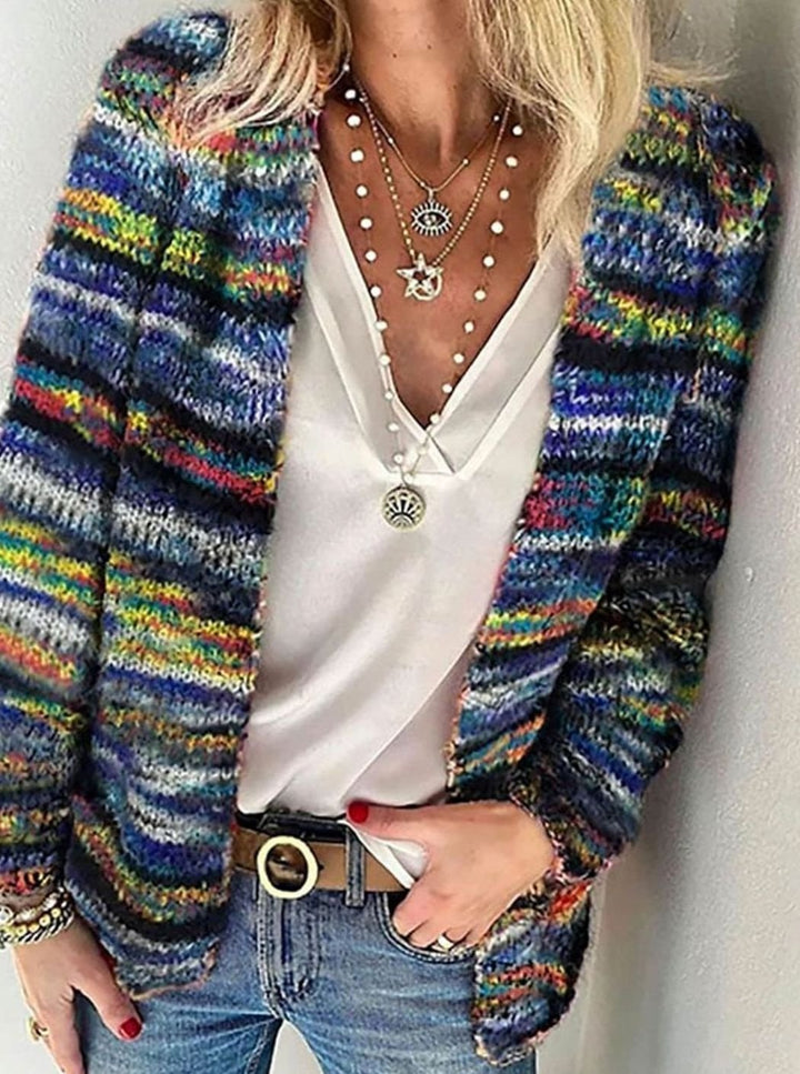 Women's Multicolour Striped Oversized Knit Cardigan Open Front