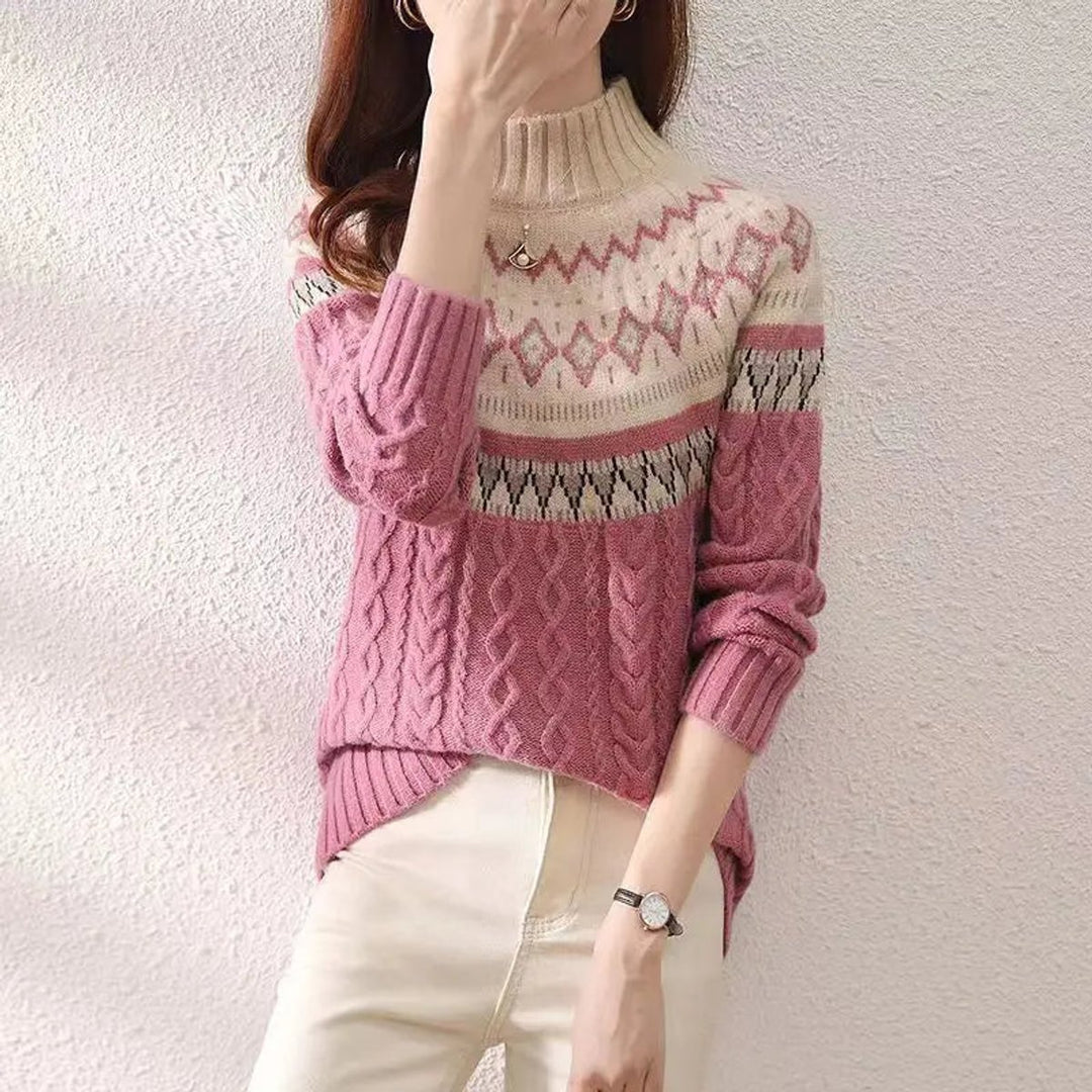 Women's Nordic Fair Isle Cable-Knit Turtleneck Jumper