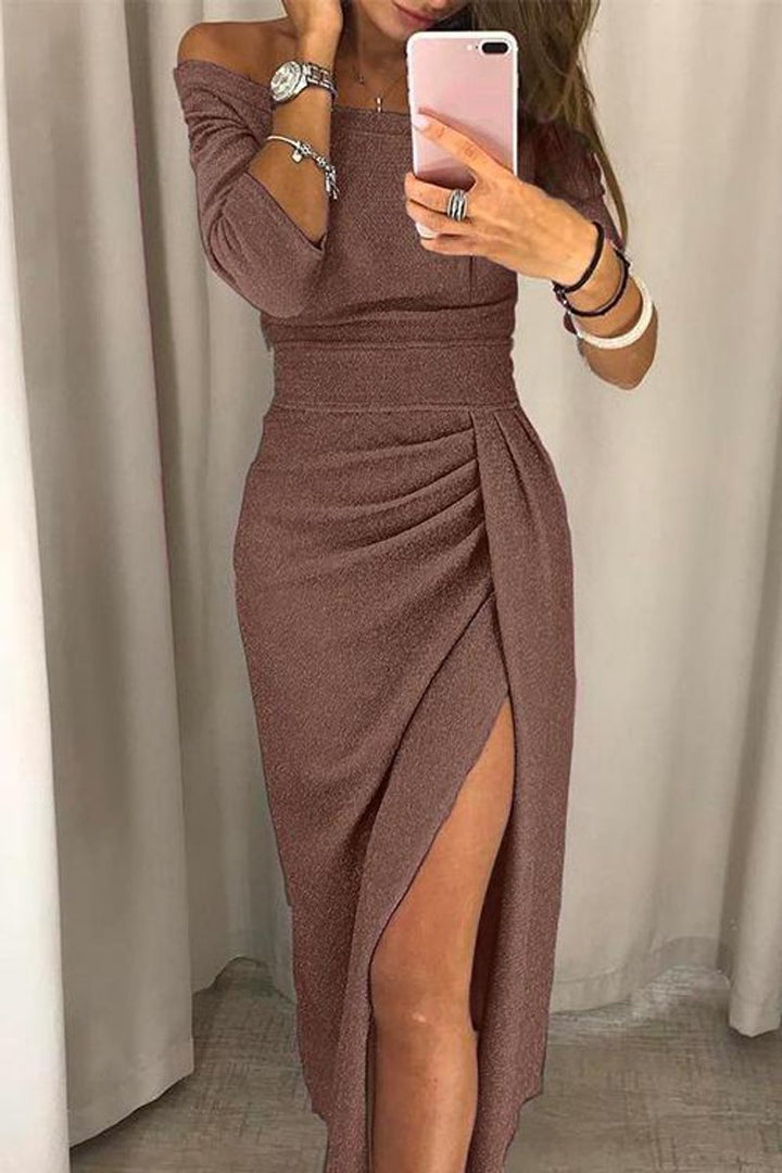 Women's Off-Shoulder Long-Sleeve Ruched Cocktail Party Dress