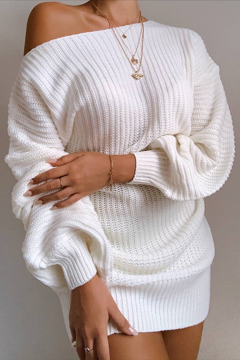 Women's Off-Shoulder Oversized Ribbed Knitted Dress
