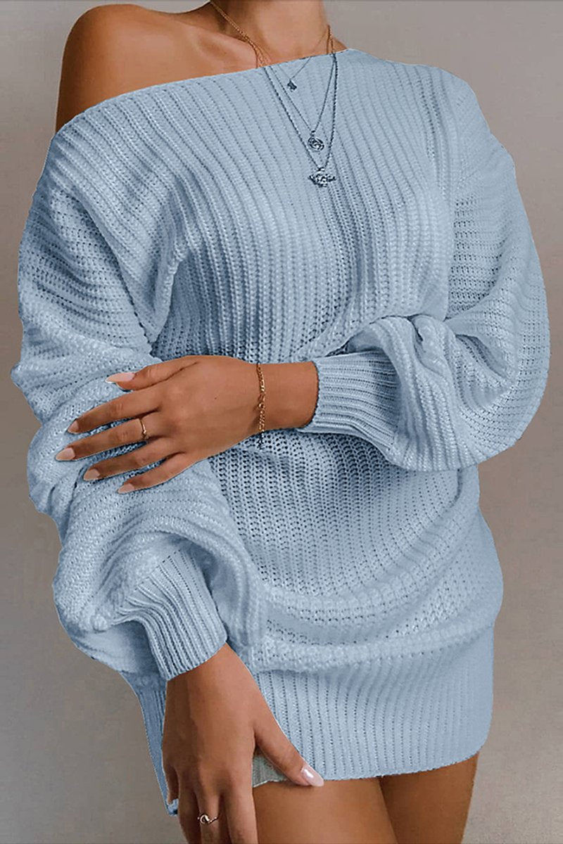 Women's Off-Shoulder Oversized Ribbed Knitted Dress