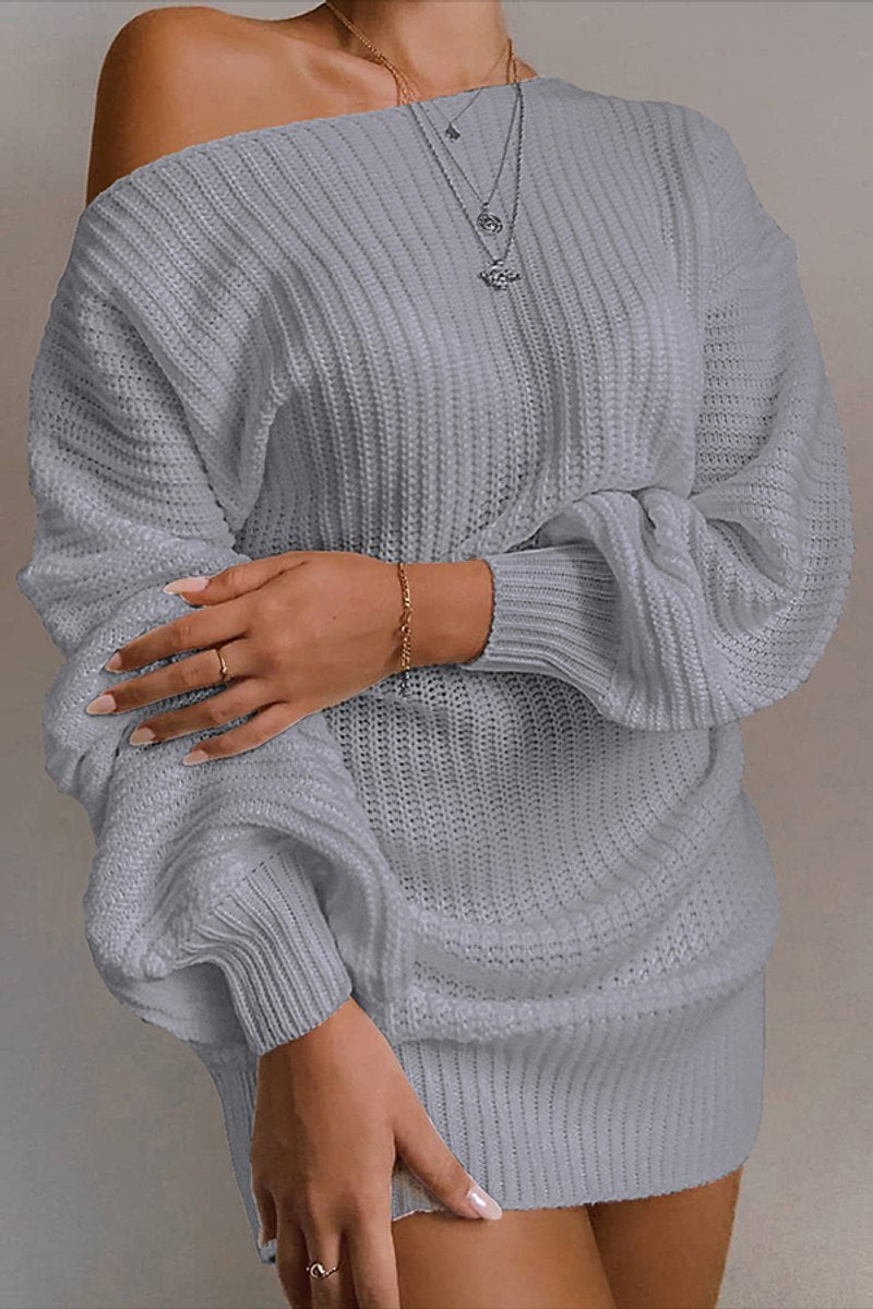 Women's Off-Shoulder Oversized Ribbed Knitted Dress