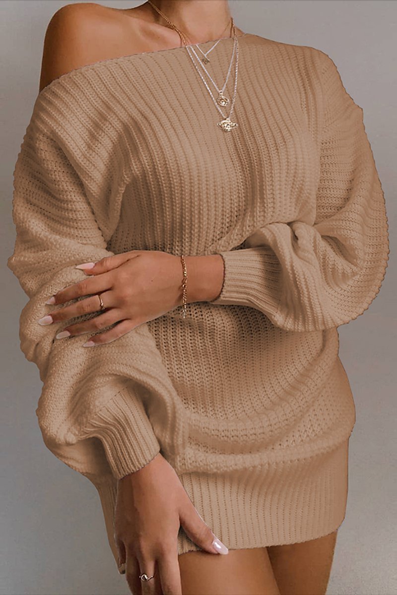 Women's Off-Shoulder Oversized Ribbed Knitted Dress