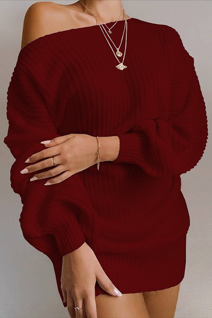 Women's Off-Shoulder Oversized Ribbed Knitted Dress