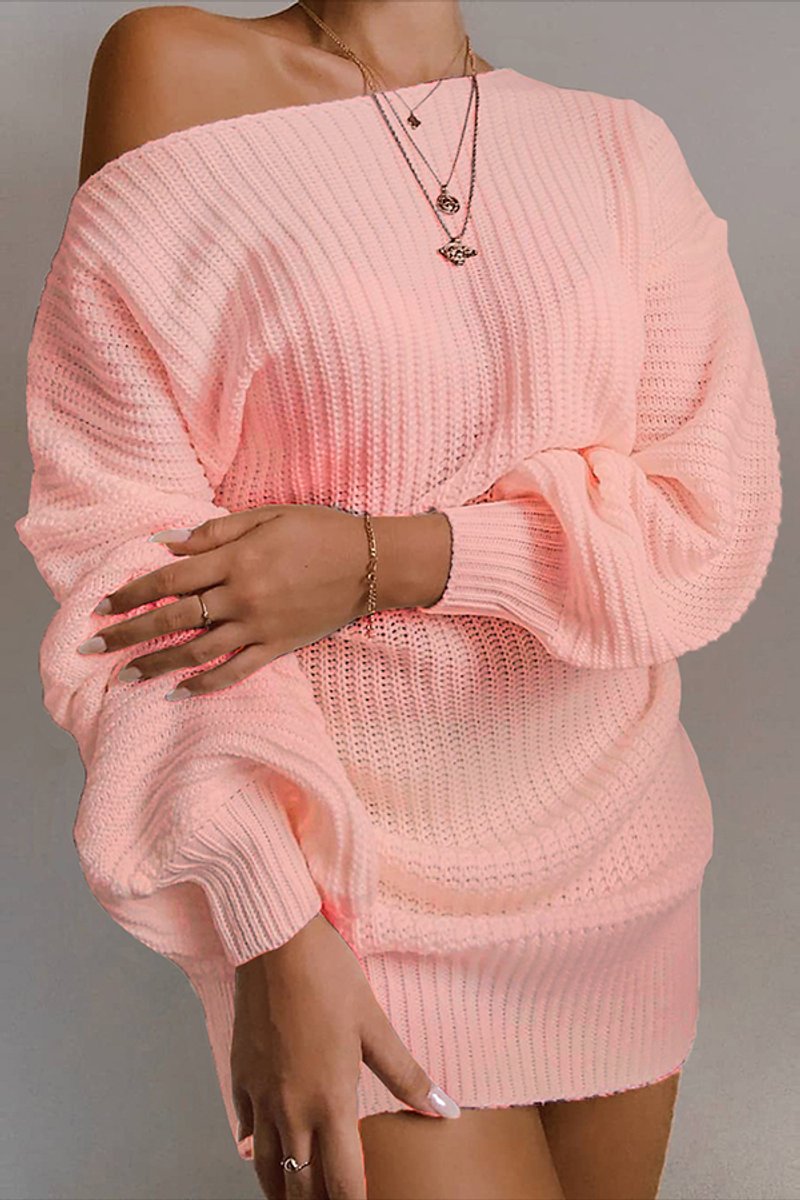 Women's Off-Shoulder Oversized Ribbed Knitted Dress