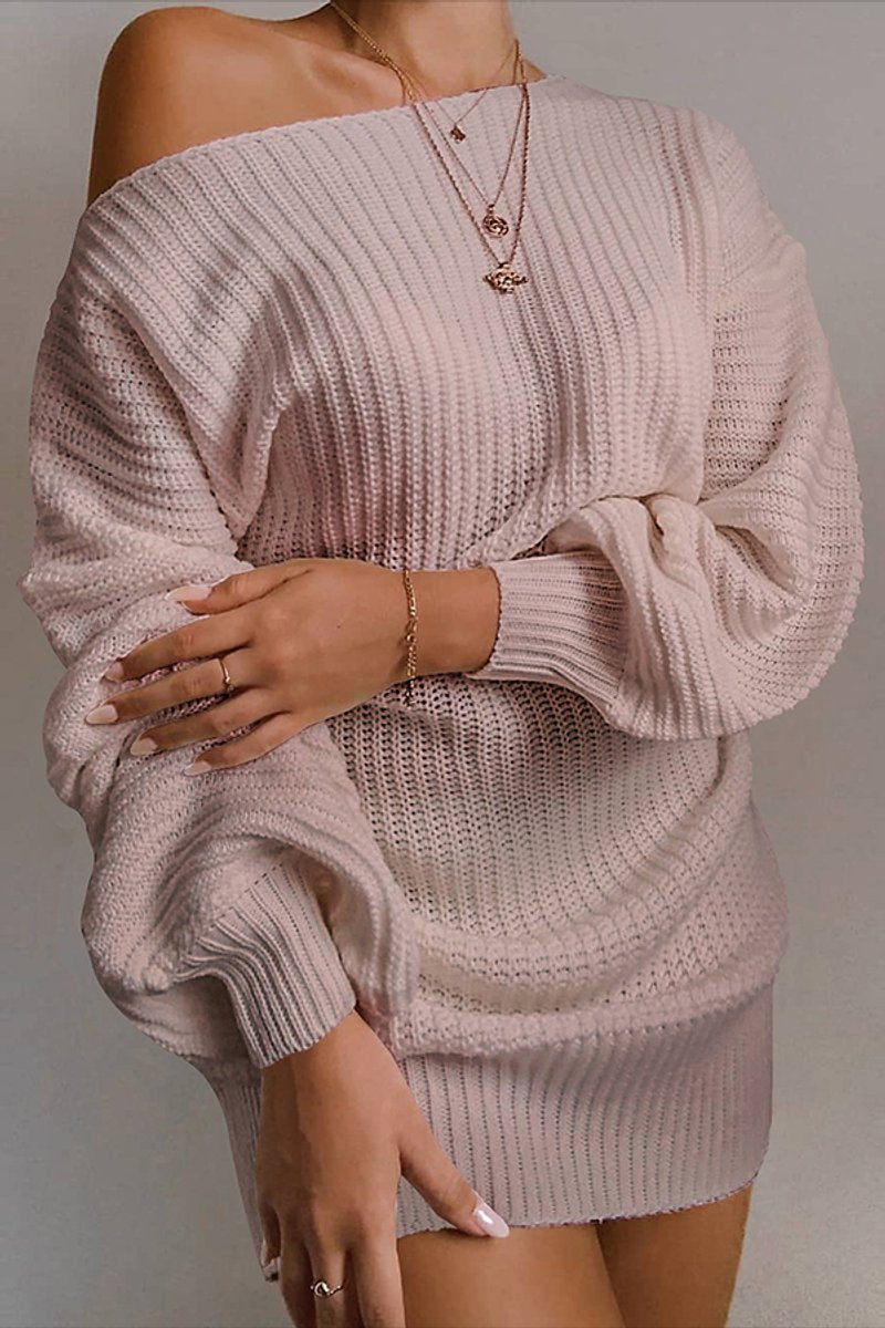 Women's Off-Shoulder Oversized Ribbed Knitted Dress