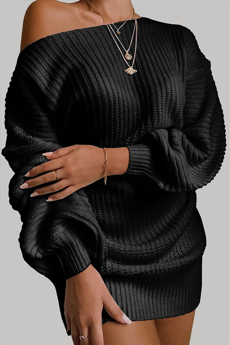 Women's Off-Shoulder Oversized Ribbed Knitted Dress