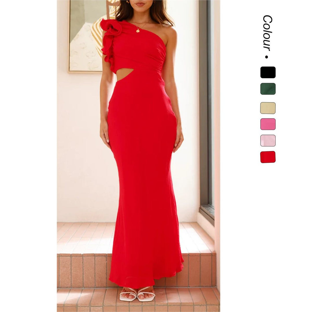 Women's One-Shoulder Ruffle Cutout Cocktail Party Dress