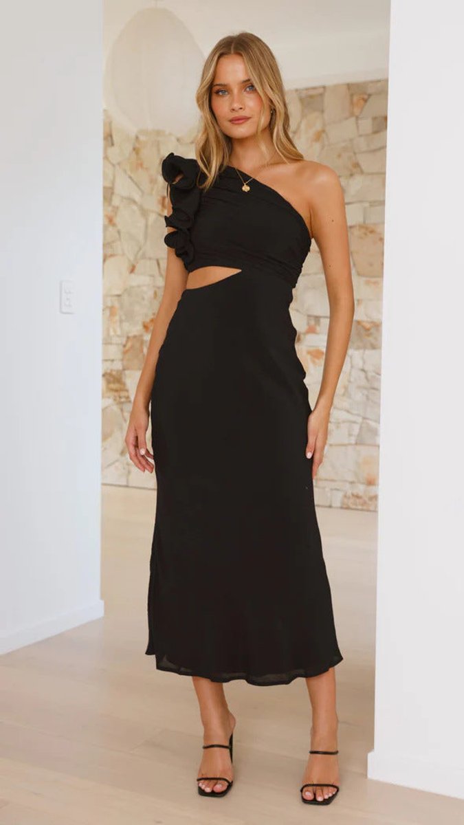 Women's One-Shoulder Ruffle Cutout Cocktail Party Dress