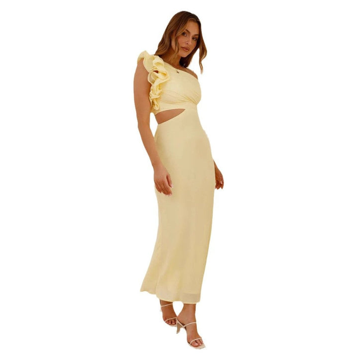 Women's One-Shoulder Ruffle Cutout Cocktail Party Dress