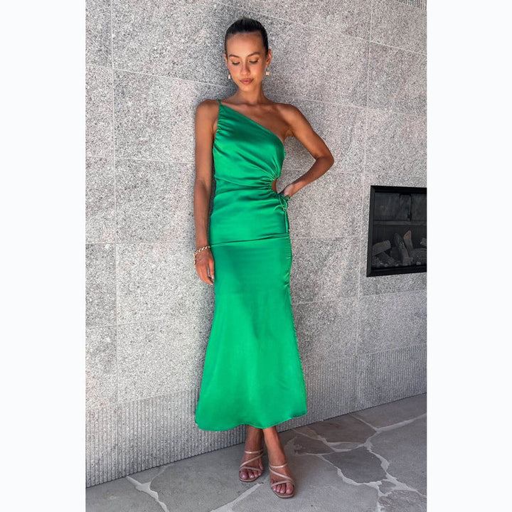 Women's One-Shoulder Satin Cutout Cocktail Party Dress