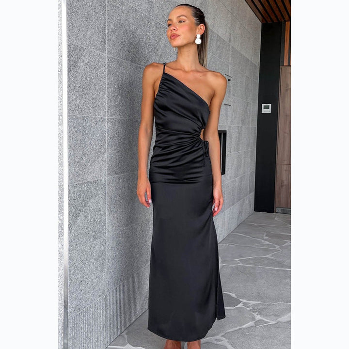 Women's One-Shoulder Satin Cutout Cocktail Party Dress