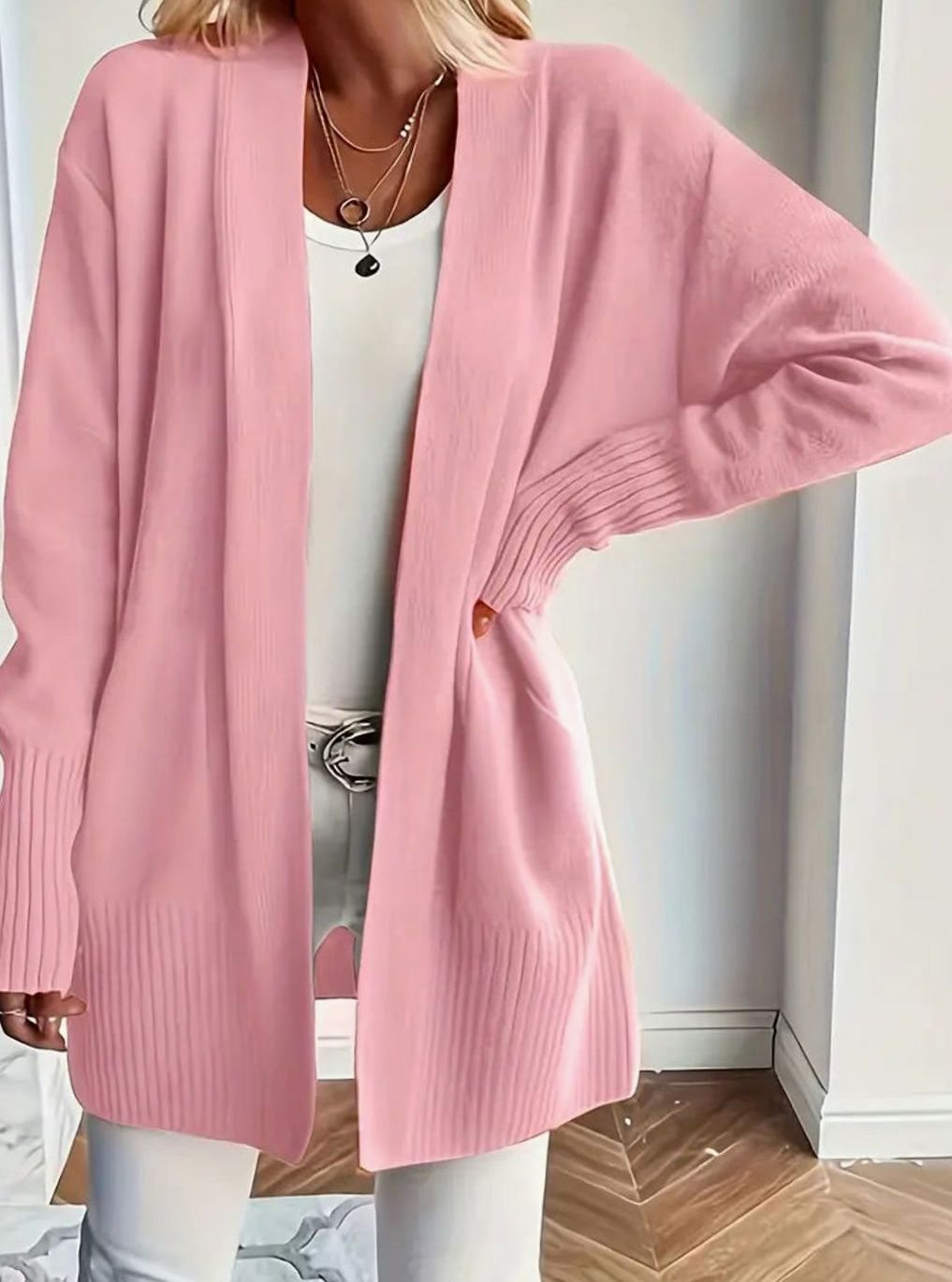 Women's Open Front Oversized Knit Cardigan Batwing Sleeve