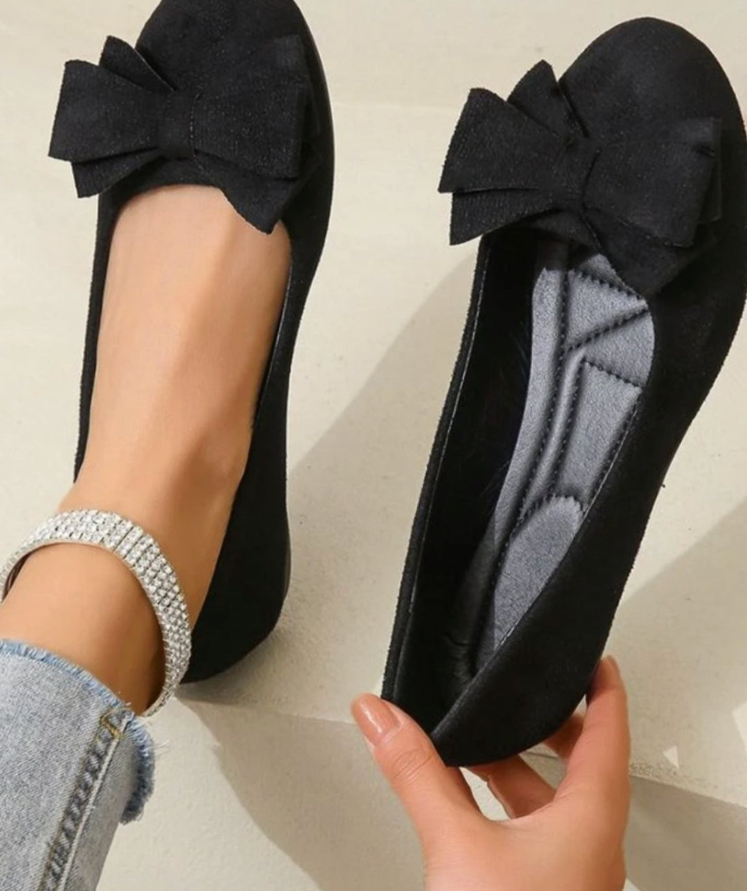Women's Orthopaedic Bow-Detail Suede Slip-On Comfort Shoes - Black