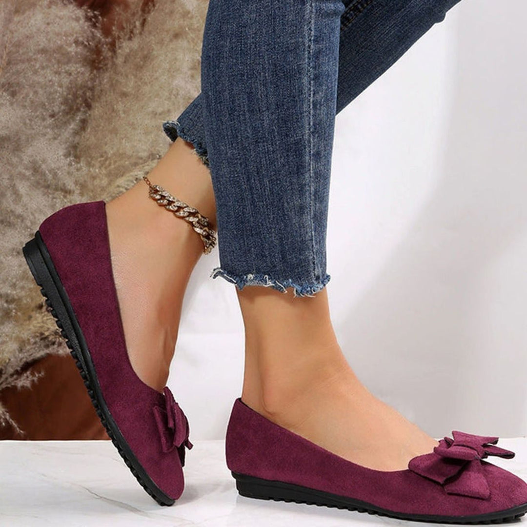 Women's Orthopaedic Bow-Detail Suede Slip-On Comfort Shoes - Bordeaux